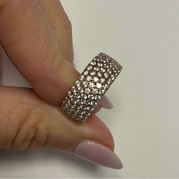 Pave White CZ Yellow Sterling Silver Half Eternity Band Size # 7 - Picture 2 of 8